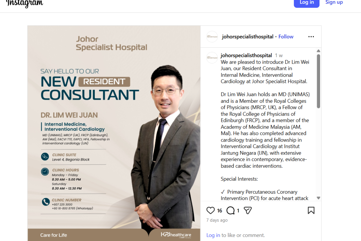 Dr Lim Wei Juan, Leading Cardiologist Johor Bahru