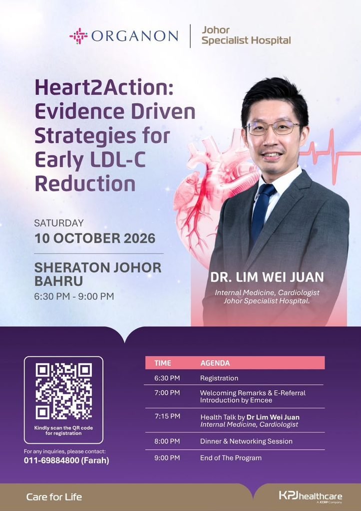 Dr Lim Wei Juan speaking on evidence-based strategies for early LDL-C reduction at the Organon Heart2Action event in Johor Bahru